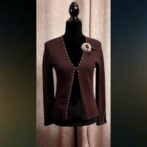 Max Studio Cardigan with Rabbit hair brooch